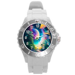 Jungle Moon Light Plants Space Round Plastic Sport Watch (l) by uniart180623