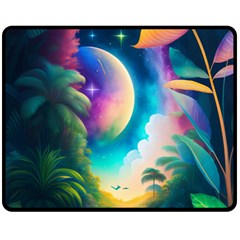 Jungle Moon Light Plants Space Two Sides Fleece Blanket (medium) by uniart180623