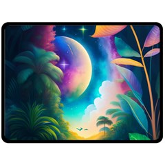 Jungle Moon Light Plants Space Two Sides Fleece Blanket (large) by uniart180623