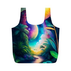 Jungle Moon Light Plants Space Full Print Recycle Bag (m) by uniart180623