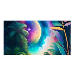 Jungle Moon Light Plants Space Satin Shawl 45  X 80  by uniart180623