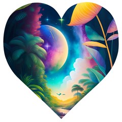 Jungle Moon Light Plants Space Wooden Puzzle Heart by uniart180623