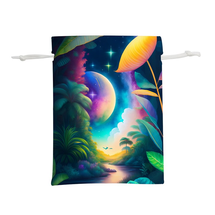 Jungle Moon Light Plants Space Lightweight Drawstring Pouch (S)