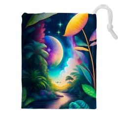 Jungle Moon Light Plants Space Drawstring Pouch (5xl) by uniart180623