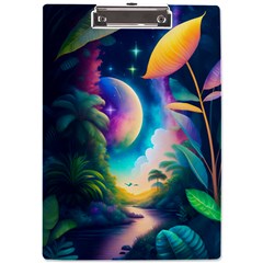 Jungle Moon Light Plants Space A4 Acrylic Clipboard by uniart180623