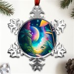 Jungle Moon Light Plants Space Metal Small Snowflake Ornament Front