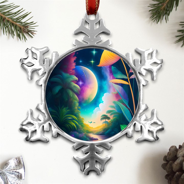 Jungle Moon Light Plants Space Metal Small Snowflake Ornament