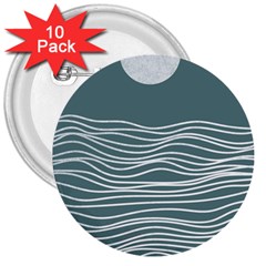 Sea Waves Moon Water Boho 3  Buttons (10 Pack)  by uniart180623