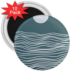 Sea Waves Moon Water Boho 3  Magnets (10 Pack)  by uniart180623