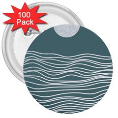 Sea Waves Moon Water Boho 3  Buttons (100 Pack)  by uniart180623