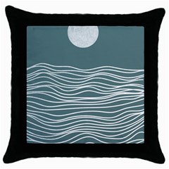 Sea Waves Moon Water Boho Throw Pillow Case (black) by uniart180623