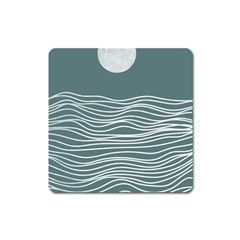 Sea Waves Moon Water Boho Square Magnet by uniart180623