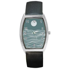 Sea Waves Moon Water Boho Barrel Style Metal Watch by uniart180623