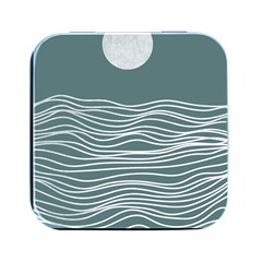 Sea Waves Moon Water Boho Square Metal Box (black)