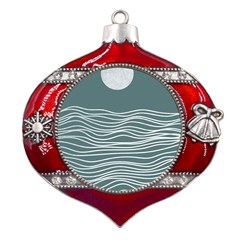 Sea Waves Moon Water Boho Metal Snowflake And Bell Red Ornament by uniart180623