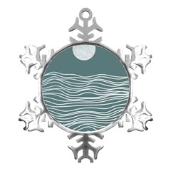 Sea Waves Moon Water Boho Metal Small Snowflake Ornament by uniart180623