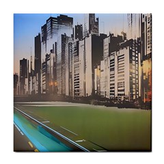 Building City Urban Path Road Skyline Tile Coaster by uniart180623