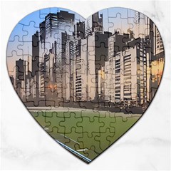 Building City Urban Path Road Skyline Jigsaw Puzzle (heart) by uniart180623