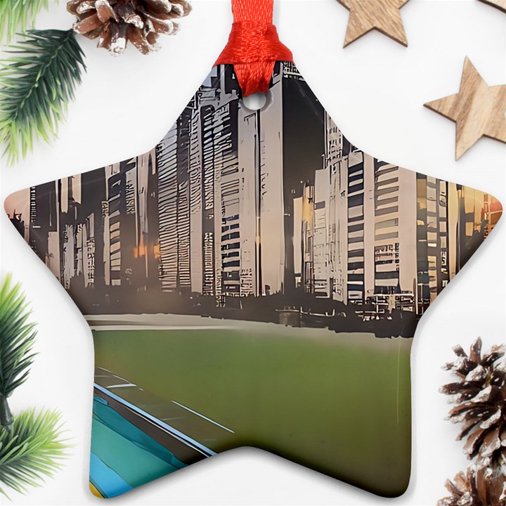 Building City Urban Path Road Skyline Star Ornament (Two Sides)