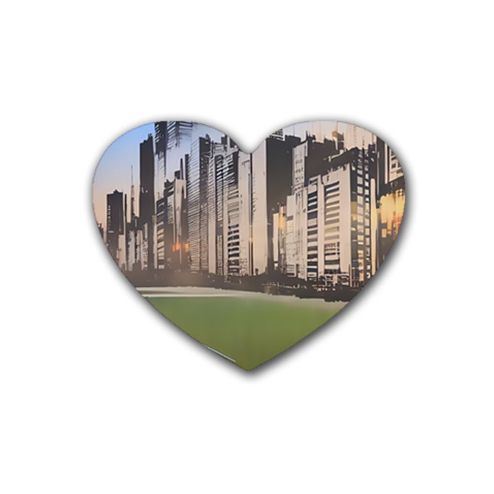 Building City Urban Path Road Skyline Rubber Coaster (Heart)