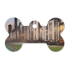 Building City Urban Path Road Skyline Dog Tag Bone (two Sides) by uniart180623