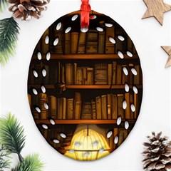 Books Library Ornament (oval Filigree) by uniart180623