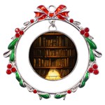 Books Library Metal X mas Wreath Ribbon Ornament Front