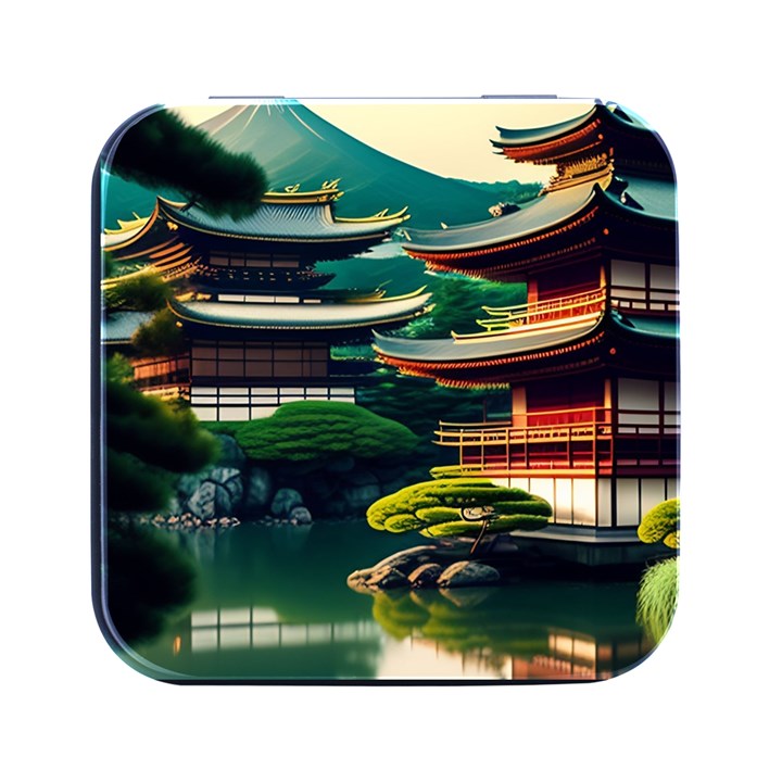 Japan Mount Fuji Japanese Square Metal Box (Black)