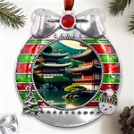 Japan Mount Fuji Japanese Metal X Mas Ribbon With Red Crystal Round Ornament Front