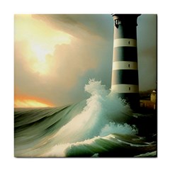 Sea Ocean Waves Lighthouse Nature Tile Coaster by uniart180623