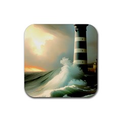 Sea Ocean Waves Lighthouse Nature Rubber Coaster (square) by uniart180623