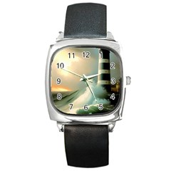 Sea Ocean Waves Lighthouse Nature Square Metal Watch by uniart180623