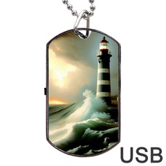 Sea Ocean Waves Lighthouse Nature Dog Tag Usb Flash (one Side) by uniart180623