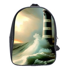 Sea Ocean Waves Lighthouse Nature School Bag (xl) by uniart180623