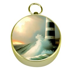 Sea Ocean Waves Lighthouse Nature Gold Compasses by uniart180623