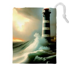 Sea Ocean Waves Lighthouse Nature Drawstring Pouch (4xl) by uniart180623