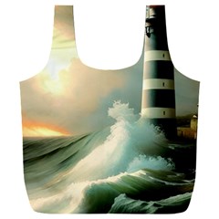 Sea Ocean Waves Lighthouse Nature Full Print Recycle Bag (xxxl) by uniart180623