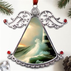 Sea Ocean Waves Lighthouse Nature Metal Angel With Crystal Ornament