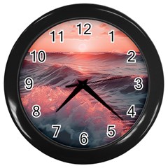 Ocean Waves Sunset Wall Clock (black) by uniart180623