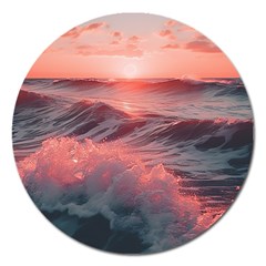 Ocean Waves Sunset Magnet 5  (round) by uniart180623