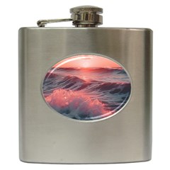 Ocean Waves Sunset Hip Flask (6 Oz) by uniart180623