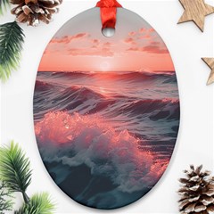 Ocean Waves Sunset Oval Ornament (two Sides)