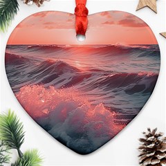 Ocean Waves Sunset Heart Ornament (two Sides) by uniart180623