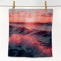 Ocean Waves Sunset Face Towel by uniart180623