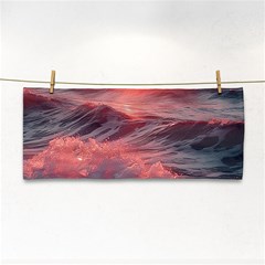 Ocean Waves Sunset Hand Towel by uniart180623