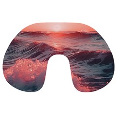 Ocean Waves Sunset Travel Neck Pillow by uniart180623