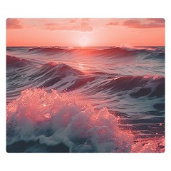 Ocean Waves Sunset Two Sides Premium Plush Fleece Blanket (small) by uniart180623