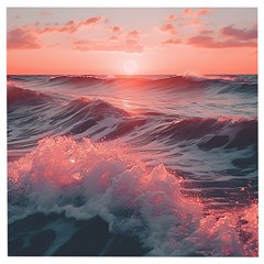 Ocean Waves Sunset Wooden Puzzle Square by uniart180623