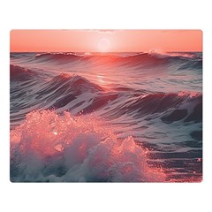 Ocean Waves Sunset Premium Plush Fleece Blanket (large) by uniart180623