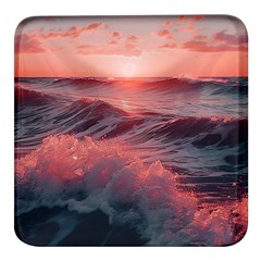 Ocean Waves Sunset Square Glass Fridge Magnet (4 Pack) by uniart180623